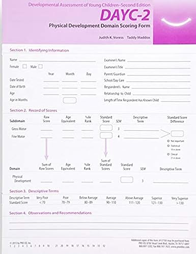 DAYC-2 Physical Development Domain Scoring Forms (25)