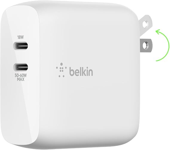 Belkin 68W Dual GaN USB C Charger Block, Fast Charging for Travel
