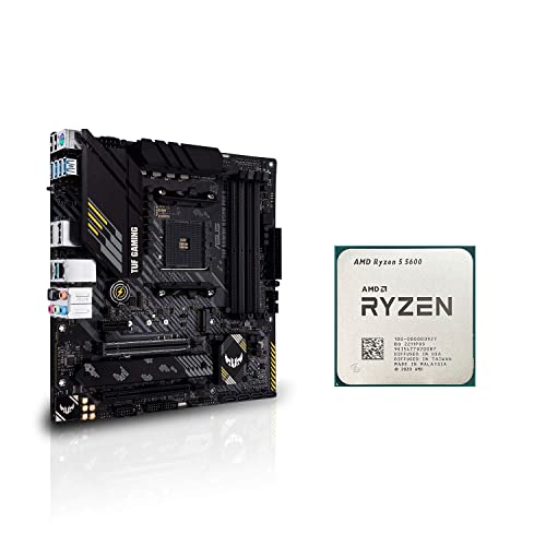 Micro Center AMD Ryzen 5 5600 TrayOEM Desktop ProcessorHeatsink and Cooler Not Included 6-core 12-Thread with ASUS TUF Gaming B450M-PRO S Motherboard PCIe 3.0, Dual M.2, 10 DrMOS Power Stages