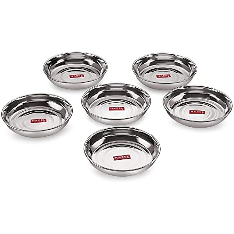 Hazel Stainless Steel Plate I Snacks Serving Set of 6, Large Size of 13 cm I Multipurpose Stainless Steel Plates Set for Kitchen with a Glossy Finish I Ideal for Regular Usage