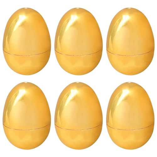 inheming 6 PCS Gold Eggs, Empty Plastic Easter Eggs, Fillable Eggs for Candy, Chocolate, Money and Stuff, Easter Egg Hunts