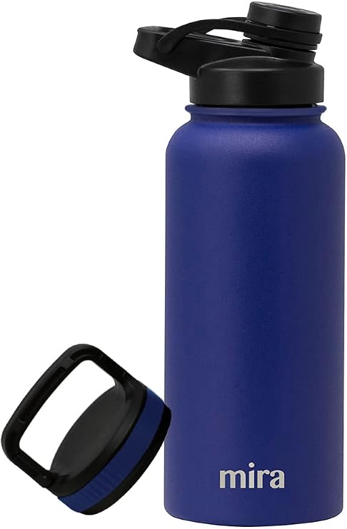 MIRA 32 oz Insulated Sports Bottle - Stainless Steel Temperature Control Thermo - Easy-Drink Spout (24Hr Cold/12Hr Hot) - Blue