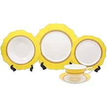Royalty Porcelain 20 Pc Honey Luxury Yellow Dinner Set, Premium Porcelain