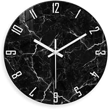 Marble Minimalist Wall Clock for Living Room Black Wall Clocks Battery Operated 20 Inch Big Glass Wall Clock Non Ticking