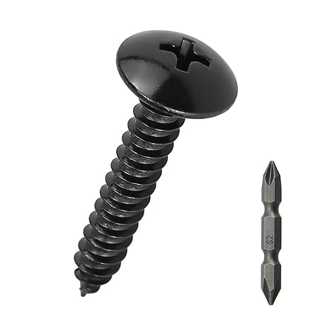 100pcs #4 x 1 Black 304 SS Phillips Truss Head Sheet Metal Screws + Bit | Includes 50mm S2 Bit, 18-8 SS, Black E-coated, Wide Truss Head, High Clamping Force, Self-Tapping, Anti-Peel, Rust Proof