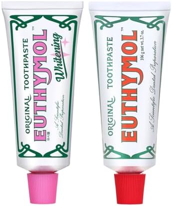 EUTHYMOL Pink Toothpaste Duo 3.7 oz Each | Original & Whitening Toothpaste | Best Pink Toothpaste Duo, Whitening, Bad Breath, Cavity Protection, Stain Removal, Long-Lasting Freshness