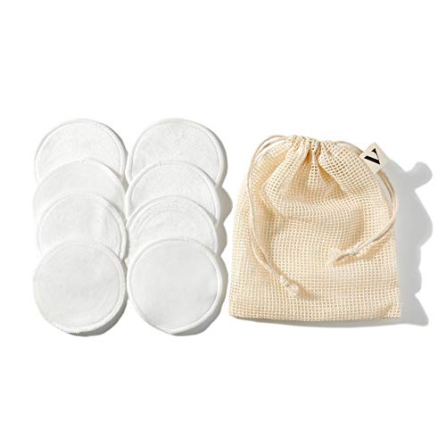 Velour Reusable Cotton Pads Set of 8, Ultra-Soft and Sustainable Bamboo Rounds for Makeup Removal and Face Cleansing, Washable Removers with Laundry Bag, Gentle on Facial Skin, Optimally Absorbent