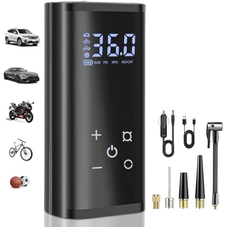 YUGUANG Tire Inflator Portable Air Compressor, Cordless Faster 150 PSI Air Pump for Car Tires Touch Screen Auto Shut-Off Electric Tire Pump for Car Bike Motorcycle Balls