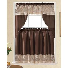 YHSF Kitchen Curtain Set 3-Piece Elegant Tier Curtains with Valance Set for Kitchen Windows, Rod Pocket Design for Easy Installation, Stylish Window Decor, Includes 2 Tiers & 1 Valance Brown