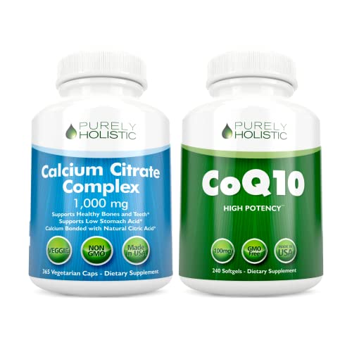 Calcium Citrate Complex 1000mg  CoQ10 100mg - 365 Vegan Capsules  240 Softgels Bundle - Without Vitamin D - Made in USA
