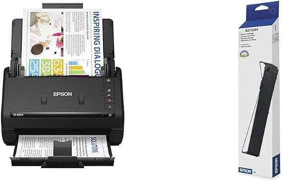 Epson Workforce ES-400 II Color Duplex Desktop Document Scanner for PC and Mac, with Auto Document Feeder (ADF) and Image Adjustment Tools & Black Ribbon, 15M Characters (S015384) Medium