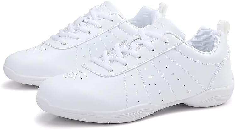 Girls Women White Cheerleading Shoes Low Top Lightweight Breathable Cheer Sneakers for Youth Adult Competition Training Dance Tennis Walking Shoes