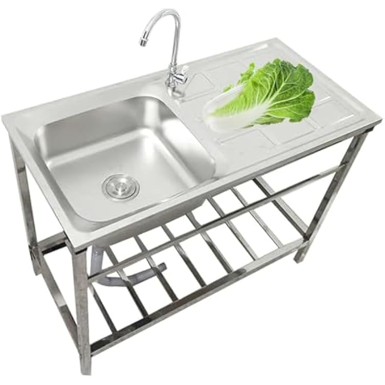 Stainless Steel Utility Sink Kitchen Single Bowl Sink Laundry Room Free Standing Kitchen Washing Station Hand Basin Prep Sink for Laundry Backyard Garage Camping Portable Handwashing Station