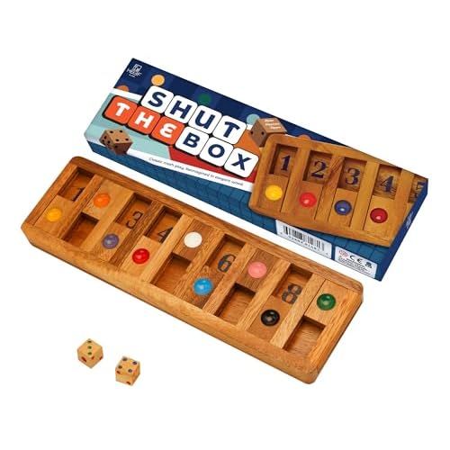 BSIRI Shut The Box Board Games with Math Lover Player Wooden Box of Brain Teaser Puzzles to Get Fun on Game Adults and Seniors