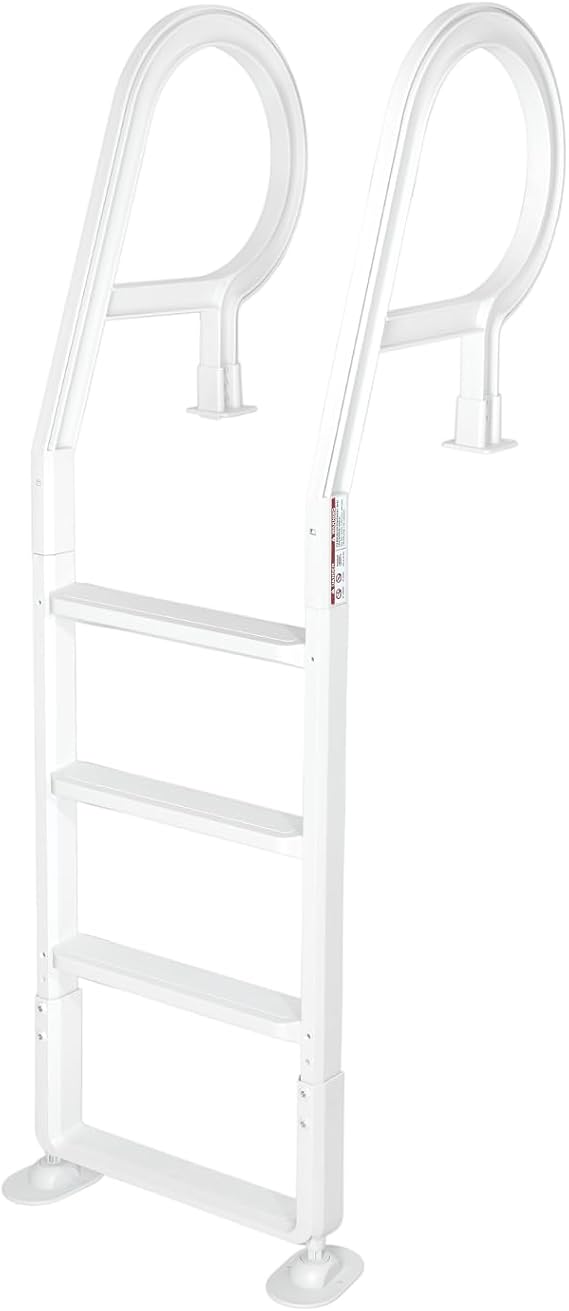 XtremepouwerUS Heavy Duty Deck Entry Ladder Anti Slip Plastic Step Pool Ladder for Adjustable 48-54 Inch Above Ground or In Ground Swimming Pools
