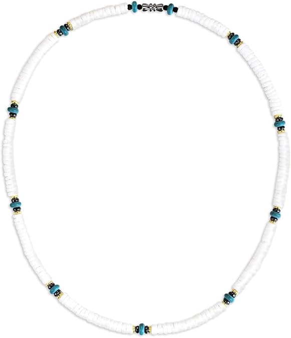 White Puka Shell Coconut Bead Surfer Choker 16"