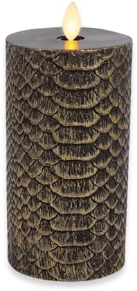 Luminara Snake Pattern Flameless LED Candle, Black & Gold 3" x 6.5", Moving Flame Pillar, Battery Operated Timer Real Wax Halloween Gothic Home Decor