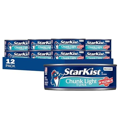 StarKist Chunk Light Tuna in Oil, 5 oz 12 Pack Canned Tuna Fish, Wild Caught, Gluten Free, Ready to Eat, Perfect for Salads, Keto Meals and Snacks, with 20g Protein & 90 Calories Per Serving