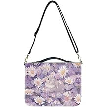 Easter Bunny Purple Daisy Flower Print Pu Leather Bible Cover for Men Women Lightweight Bible Protector with Shoulder Strap Large Bible Gift for Christian, XL