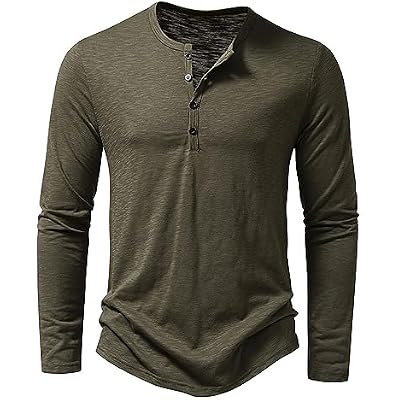 Mens Henley Shirts Classic Retro Long Sleeve Distressed Tee Shirts Casual Button Down Washed T-Shirts