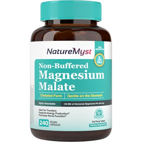 Magnesium Malate, Chelated Form, Highly Absorbable, Non-Buffered, Gentle on Stomach, for Adults & Children, Flexible Dose, Energy Production, Nerve & Muscle Function, 240 Vegan Capsules