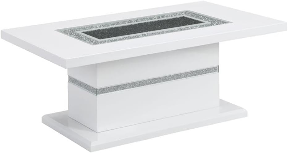 Global Furniture USA Monaco Engineered Wood & Glass Coffee Table in WhiteSilver