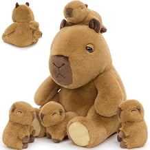 MorisMos 5-in-1 Capybara Plush, 13.8inch Capybara Stuffed Animals with Babies, Soft Snuggly Pillow Plushie Decor & Imaginative Play Toy, Ideal Gifts for Kids Birthday Christmas Valentine's Holiday