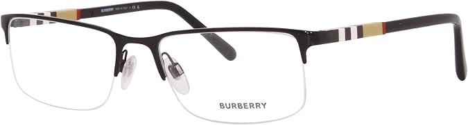 BURBERRY BE 1282 1001 Black Palladium Metal Semi-Rimless Eyeglasses 55mm...