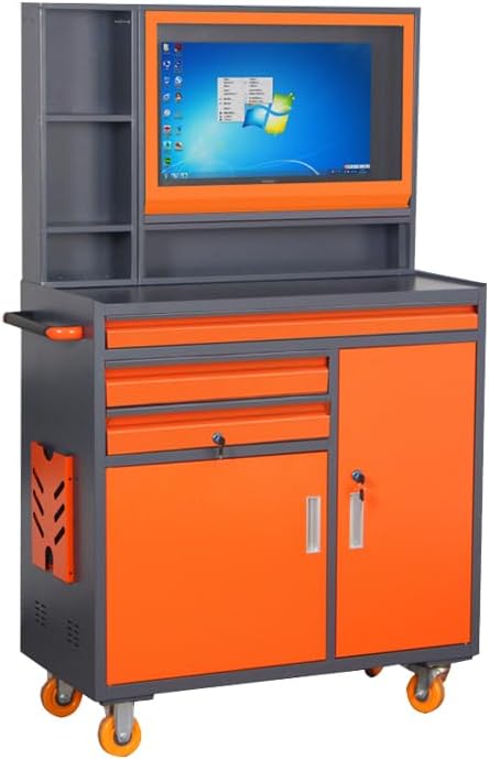 Industrial Computer Cabinet, Movable CNC Computer Tool Cabinet Suitable for Workshop Garage, Heavy Duty Computer Desk Suitable for Monitors Up to 27 inches