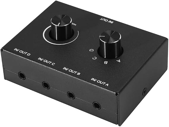 4 Port Audio Switch, 3.5mm Audio Switcher, Stereo AUX Audio Selector, 4 Input 1Output/1Input 4 Output Audio Switcher Box, Black, 500113131