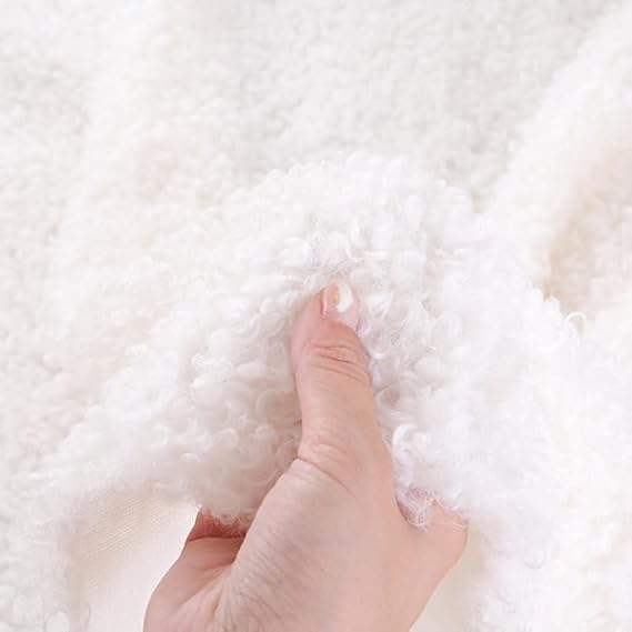 Large Grained Sheep Curly Wool Fabric(White 20X63inch)