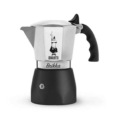 Bialetti Brikka Moka Pot Stovetop Espresso Maker Crema-Rich Italian Coffee Maker, 2 Espresso Shots (3.4 oz / 100 mL), Black