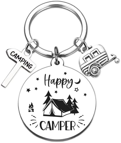 Camper Keychain Gifts for Women Men - RV Accessories for Camp Lovers Travel, Happy Camping Keyring for Family Travelers