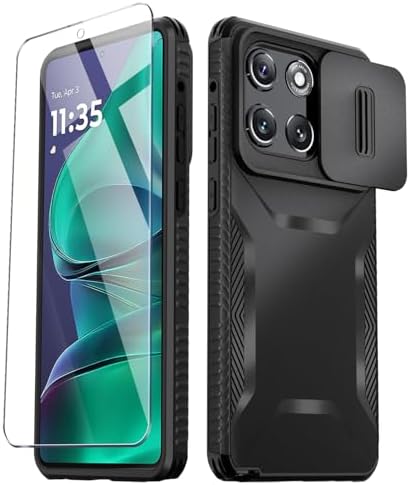 Compatible with Moto G Stylus 5G 2025 Case with Slide Camera CoverScreen Protector,Military Grade Drop Protection,Heavy Duty Rugged Shockproof Protective Phone Cover,Black
