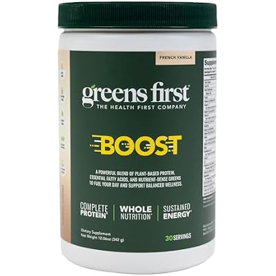 Greens First Boost - Plant-Based Protein & Balanced Nutrition - Superfood Shake Mix - No Wheat or Soy - Dairy-Free - Vegan - French Vanilla, 12.06 oz