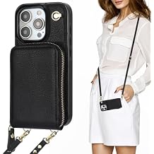 KIHUWEY Crossbody Wallet Case for iPhone 15 Pro, Zipper Pocket Case with Card Holder, PU Leather RFID Blocking Protective Cover Case with Kickstand Detachable Wrist Strap Lanyard 6.1" (Black)