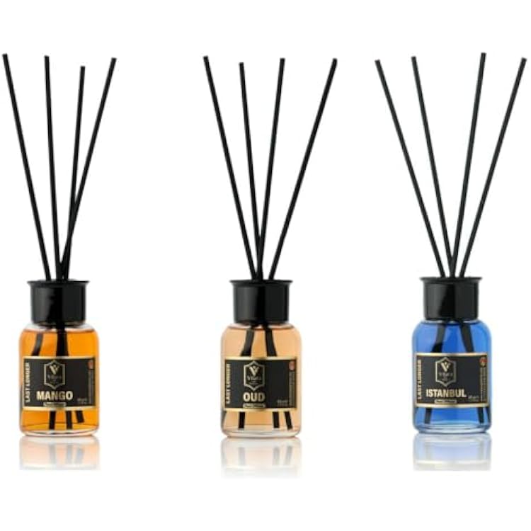 Reed Diffuser Set with Sticks for Home Bathroom, Bedroom & Office Aromatherapy Long Lasting Scented Oil Diffuser with Sticks Luxury Room Fragrance Diffuser 55ml,1.7 fl oz Mango-Oud-Istanbul