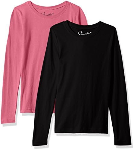 Clementine Apparel Girls 2 Pack Long Sleeve T Shirts Easy Tag Comfort Crew Neck Soft Cotton Blend Undershirts (3711)