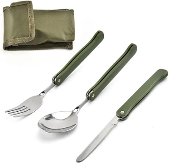 Camping Utensil Set, Stainless Steel Foldable Spoon Fork Knife with Titanium Coating - Portable Travel Cutlery for Adults, Backpacking, Hiking, Picnic, Outdoor Camping Gear