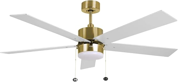 52 Inch Ceiling Fan with Light Modern Champagne Gold Ceiling Fan with Pull Chain for Bedroom Living Room 3 Color Temprature LED Light