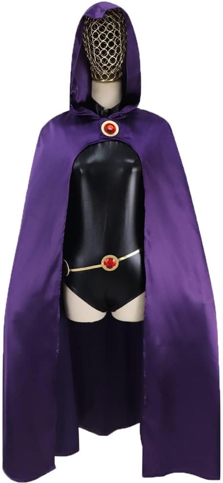 CAFELE Women Halloween Costume Jumpsuit with Cape Cloak Hood Red Gem Belt Halloween Cosplay Suit for Adult