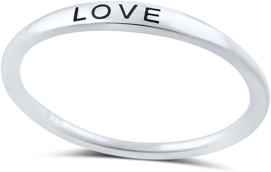 SILVERCLOSEOUT Rhodium Plated Sterling Silver Thin Stackable Womens Love Ring Thin Stacking Rings