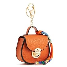 WOZEAH Mini Backpack Keychain for Women,Small Change Pouch Coin Purse Snap Button with Key Headset Bag(Orange)