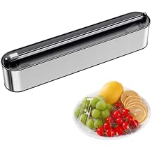 Aluminum Foil & Plastic Wrap Dispenser with Cutter - Magnetic & No-Drill Wall Mount, Stainless Steel Design, Space-Saving Kitchen organizer for Countertops & Cabinets - Fits 12" Rolls, Silver