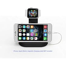 CyberTech Replacement 2 in 1 iWatch Stand Charging Station Dock Cradle Holder with Built-in Insert Slots, Compatible for iPhone & Apple iWatch 38/42 mm 2015, iWatch 3, Nike +, Hermes Watch (Black)