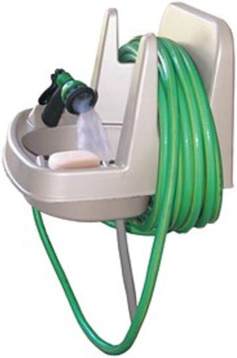 Bohemian Bliss Plastic Outdoor Sink, 16.4" H x 16.1" W x 16.9" D, UV Stable, Hose Reel, Ideal for Gardening and Outdoor Use