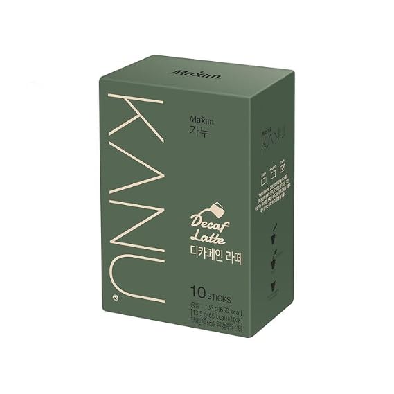 Kanu Decaf Latte Korea Instant Coffee 13.5g(65kcal) X 10 Sticks, Decaffeinated Sweet Latte