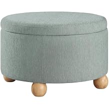 OSP Home Furnishings Baynes Upholstered Round Storage Ottoman, Mist Fabric