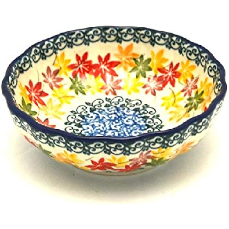 Polish Pottery Bowl - Shallow Scalloped - Small - Maple Harvest
