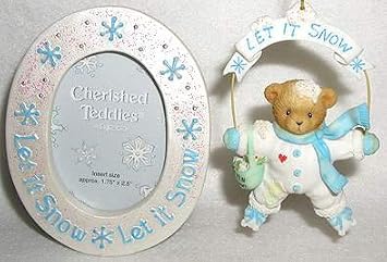 Cherished Teddies "Let It Snow Bear Ornament & Photo Frame Set